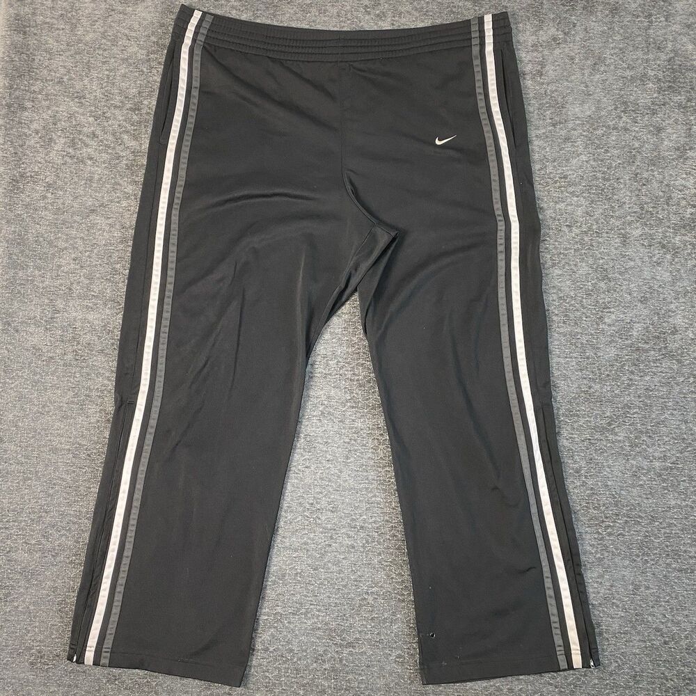 Nike Crop Track Pants Womens XL Black Side Stripe Drawstring Waist Swoosh Logo